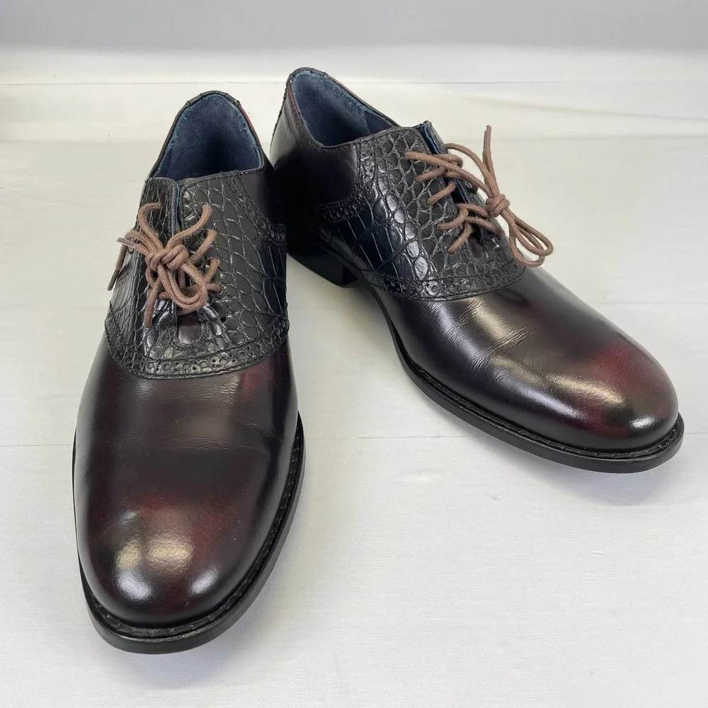 Code Haan Colton Air Saddle Oxford Shoes Mens Size 8 M Burgundy Leather Croc